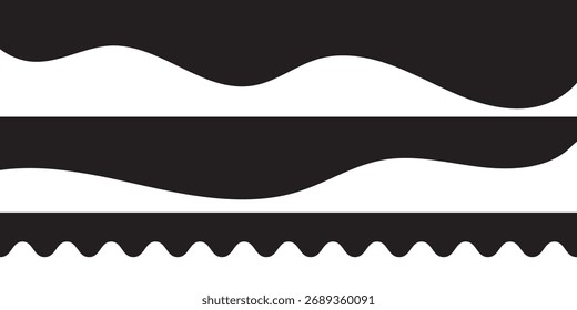 Coleção de modelos de forma de divisores. Cabeçalho separador moderno para site e aplicativo. Linhas curvas, coleção de ondas do elemento de design abstrato para o site da página superior e inferior. Forma curva de cor preta.