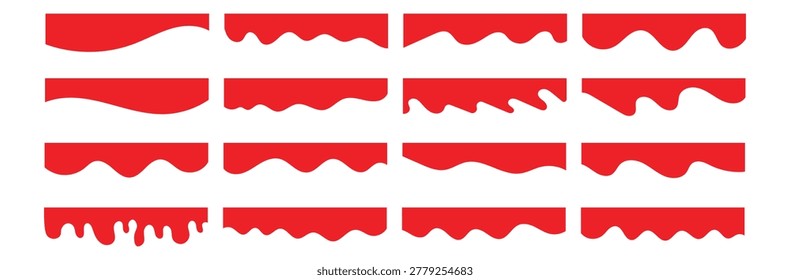 Collection of dividers shape templates. Modern separator header for website and app. Collection of wavy Red decorative border for web design element vector. Website divider border vector illustration.Red curve top headline. banner header 