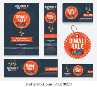 Collection of Diwali Festival Offer Banner, Poster, Gift Card Template Design