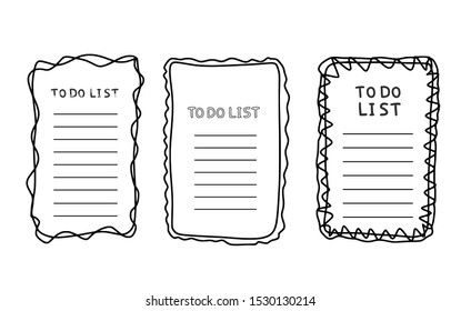 Collection of to do list templates. Set of hand drawn reminder blank with copy space for text. Vector illustration. 
