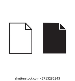 Colección de iconos de documentos con un papel blanco en blanco y un papel negro relleno, adecuado para diversas aplicaciones comerciales y de diseño.