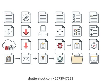 Coleta de documentos e ícones de gerenciamento de dados para desenvolvimento de software e conceitos de otimização de processos de negócios