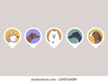 A collection of dog avatars, showcasing a variety of pedigreed puppies