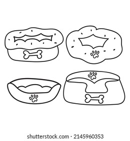 Collection of dog beds icons. Outline vector illustration on white background.