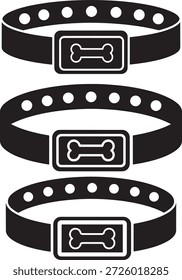Collection of dog collars. Pets collar with bone in black color design.
