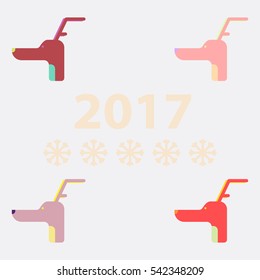 collection of dog head with horns Vector illustration Christmas deer horns on dog