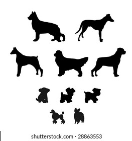 a collection of dog silhouette