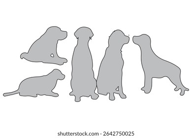 A collection of dog silhouettes in various poses and breeds. Perfect for pet lovers, veterinarians, or dog trainer. animal, canine, domestic, cute, friendly, loyal, companion