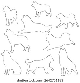 A collection of dog silhouettes in various poses and breeds. Perfect for pet lovers, veterinarians, or dog trainer. animal, canine, domestic, cute, friendly, loyal, companion
