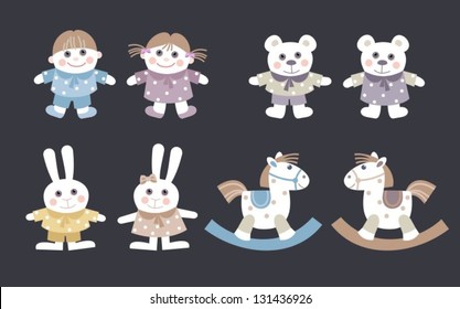 collection dolls and stuffed animal toys for kids