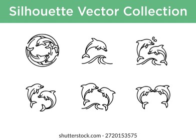 Colección de Vectores de la silueta del delfín aislados en el fondo blanco