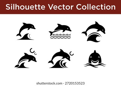 Colección de siluetas de delfines aisladas sobre fondo blanco