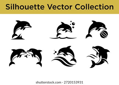 Colección de siluetas de delfines aisladas sobre fondo blanco