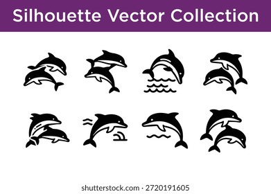 Collection of dolphin silhouettes isolated on white background
