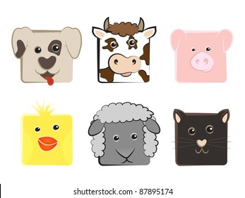 Collection of domestic animals drawn in a square