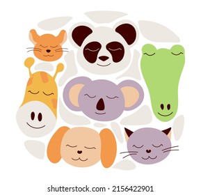 Collection of domestic and wild animals in the style of doodles. Colorful children's drawing. Vector illustration