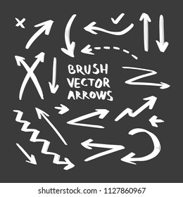 Collection of Doodle Arrows Drawn by Hand on Dark Background, Arrow Set Freehand