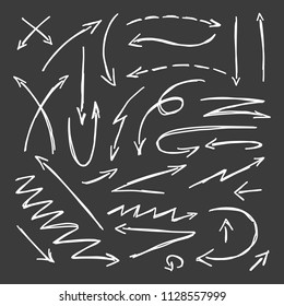 Collection of Doodle Arrows Drawn by Hand on Dark Background, Arrow Set Freehand
