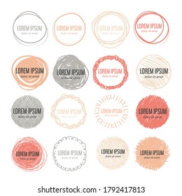 Collection of doodle circles vector isolated. Hand drawn set of colorful round scribbles. Abstract background, frame for logo.