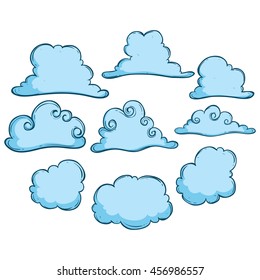 Collection of doodle clouds with blue color