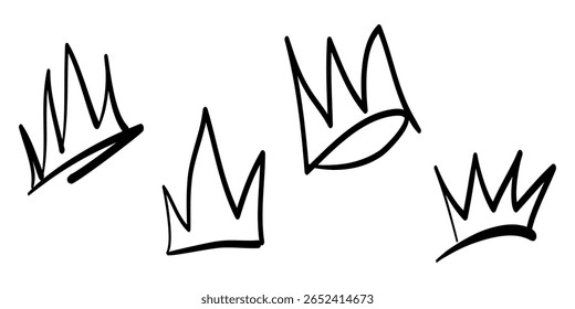 collection of Doodle crown sign in black over white. hand drawn king crown symbol. isolated on white background
