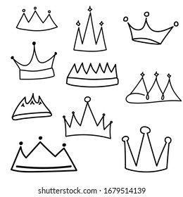 
collection of doodle crowns of various shapes. Simple vector illustration.