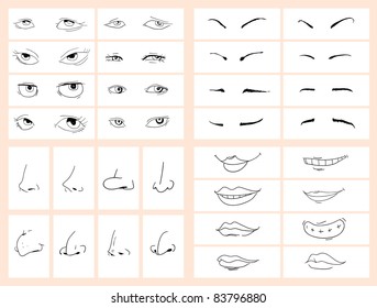 Collection of doodle drawing separated face