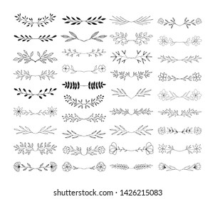 Collection of doodle floral dividers and vines for holiday design. Vector isolated.