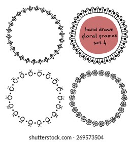 Collection of doodle floral frames/ Hand drawn monochrome design elements/ Vector illustration