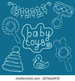 Colección de juguetes para bebés vectores de dibujos a mano de doodle