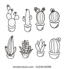 collection of doodle hand drawn cactus vectors