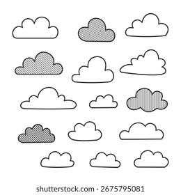 Sammlung von Doodle handgezeichnete Wolke Symbole mit Skizze Schattierung Stil