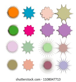 collection of doodle hand drawn starburst icon,symbol,sticker,label,banner in color style.isolated on white background