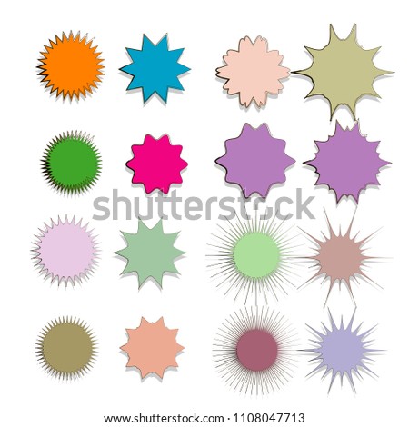 collection of doodle hand drawn starburst icon,symbol,sticker,label,banner in color style.isolated on white background