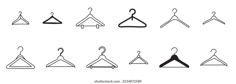 Collection of doodle hangers isolated on background. Hand drawn vector art.