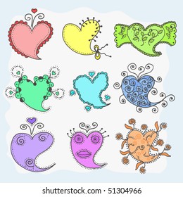 collection of doodle hearts