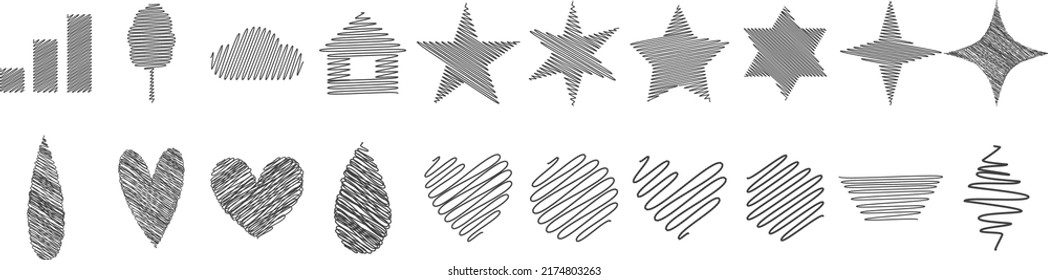 Collection of doodle line scribble with geometric shape design for element