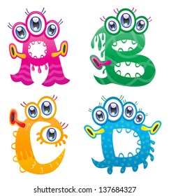 The collection of doodle monster english letters from A to D for Halloween or other events.