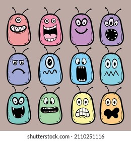Collection of doodle monster sketches colorful hand drawn vector premium