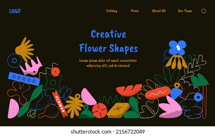 Colección de objetos de doodle. Forma lineal abstracta de flores y sábanas. Plantas minimalistas modernas y elementos de brote, formas florales. Ilustración vectorial de la página de aterrizaje del sitio web