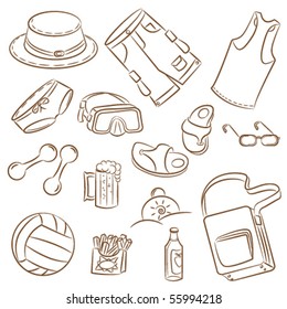 Collection of the doodle on summer man's vacation theme