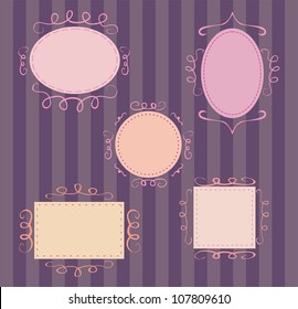 Collection of doodle, retro colorful frames on dark background. Vector vintage design elements for text or picture