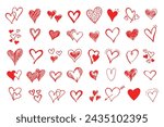 collection doodle set of hand drawn scribble hearts isolated on white background. Valentine card