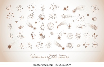 Collection of doodle star clasters and constellations in vintage style. Vector sketch illustration