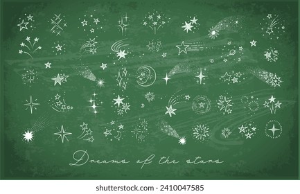 Collection of doodle star clasters and constellations on blackboard background. Vector sketch illustration