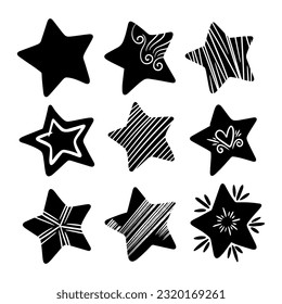 colección de estrellas de doodle, ilustración vectorial