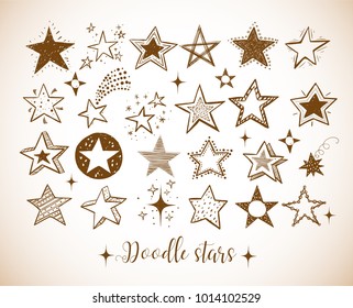 Collection of doodle stars in vintage style. Vector illustration. 