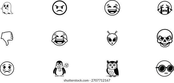Colección de expresiones de emoji de estilo doodle aisladas sobre fondo transparente