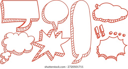 Colección de burbujas de discurso dibujadas a mano estilo doodle flechas corazones y signos de paz para conceptos de comunicación
