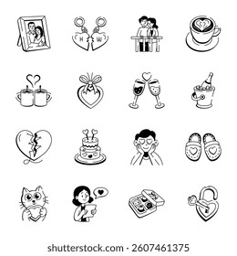 Collection of Doodle Style Love Art Icons 
